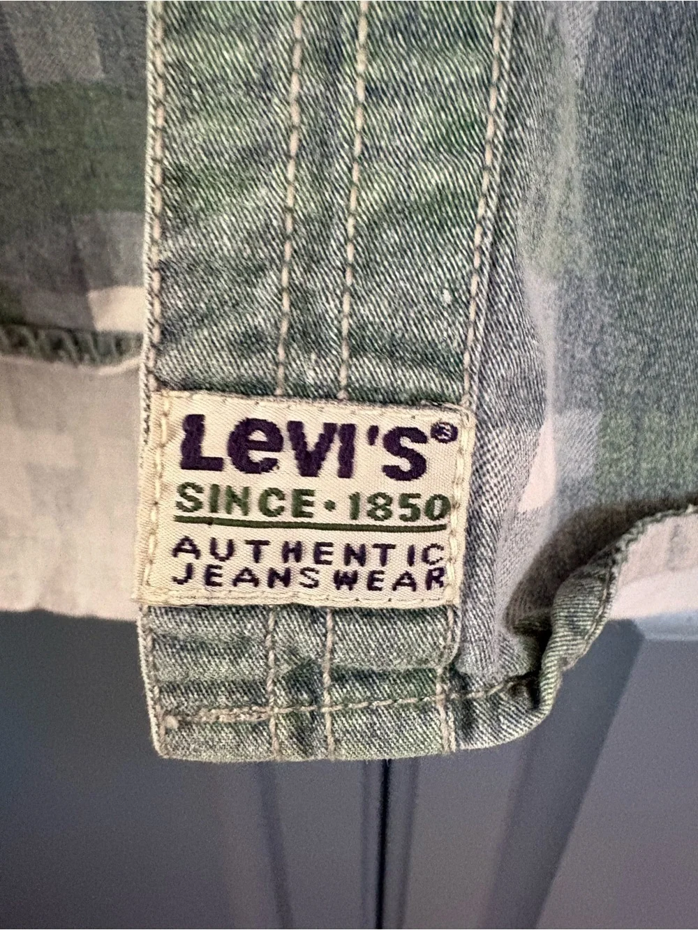 vintage Levi's button-down worker shirt distinctive green and white cris cross - Picture 8 of 13